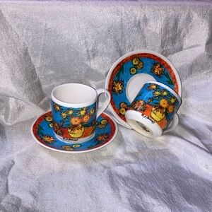 Vincent Van Gogh Sunflowers Replica on Espresso Cup and Saucer (Set of 2)